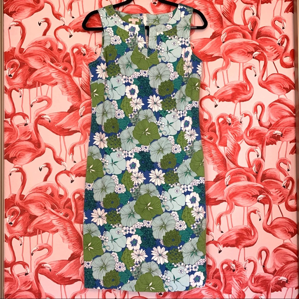 Talbots Green and Blue Vintage-Inspired Floral Sheath Dress Size 10